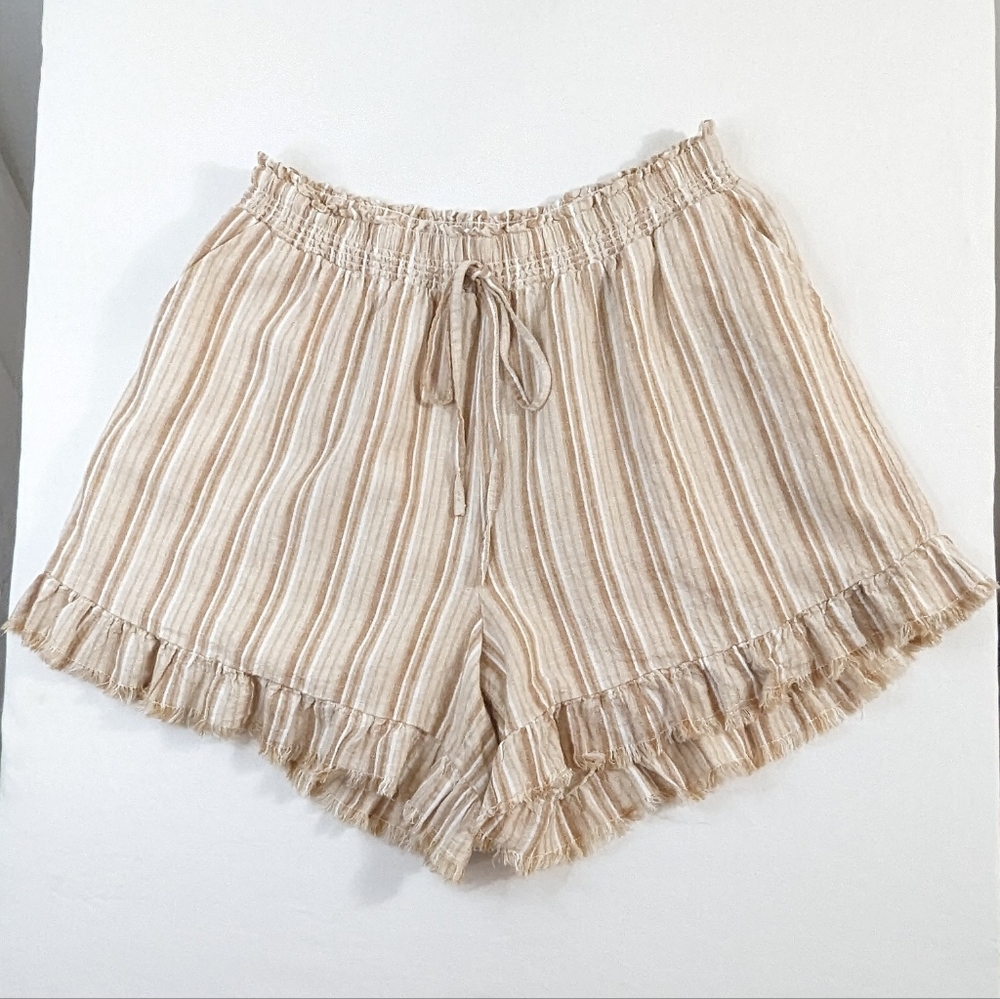 Cato Women's Size L Striped Linen Frayed Hem Summer Shorts Vacation Casual Wear